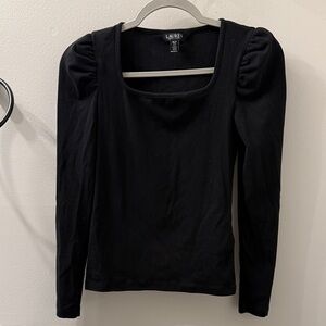 Lauren Ralph Lauren Black Long-Sleeve Scoop Neck Puff Shoulder Top